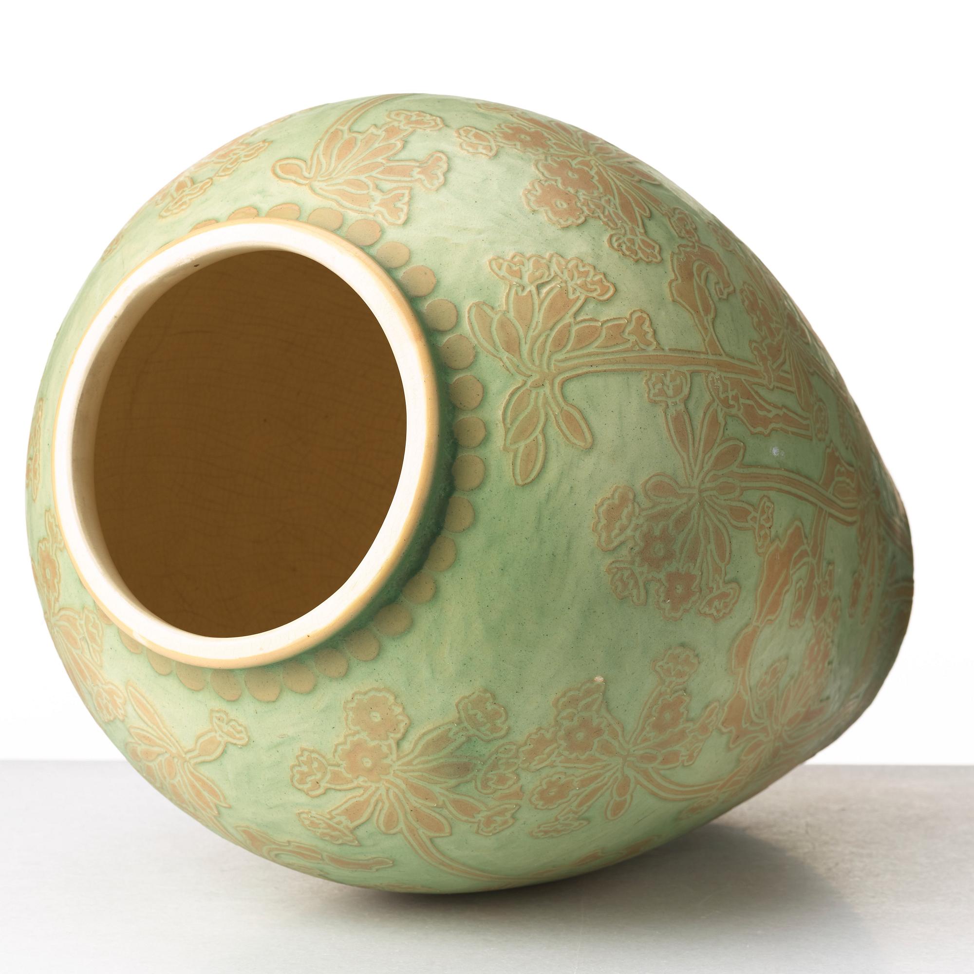 Gunnar Wennerberg, a rare creamware "sgraffito" floor vase, Gustafsberg, Sweden 1901.