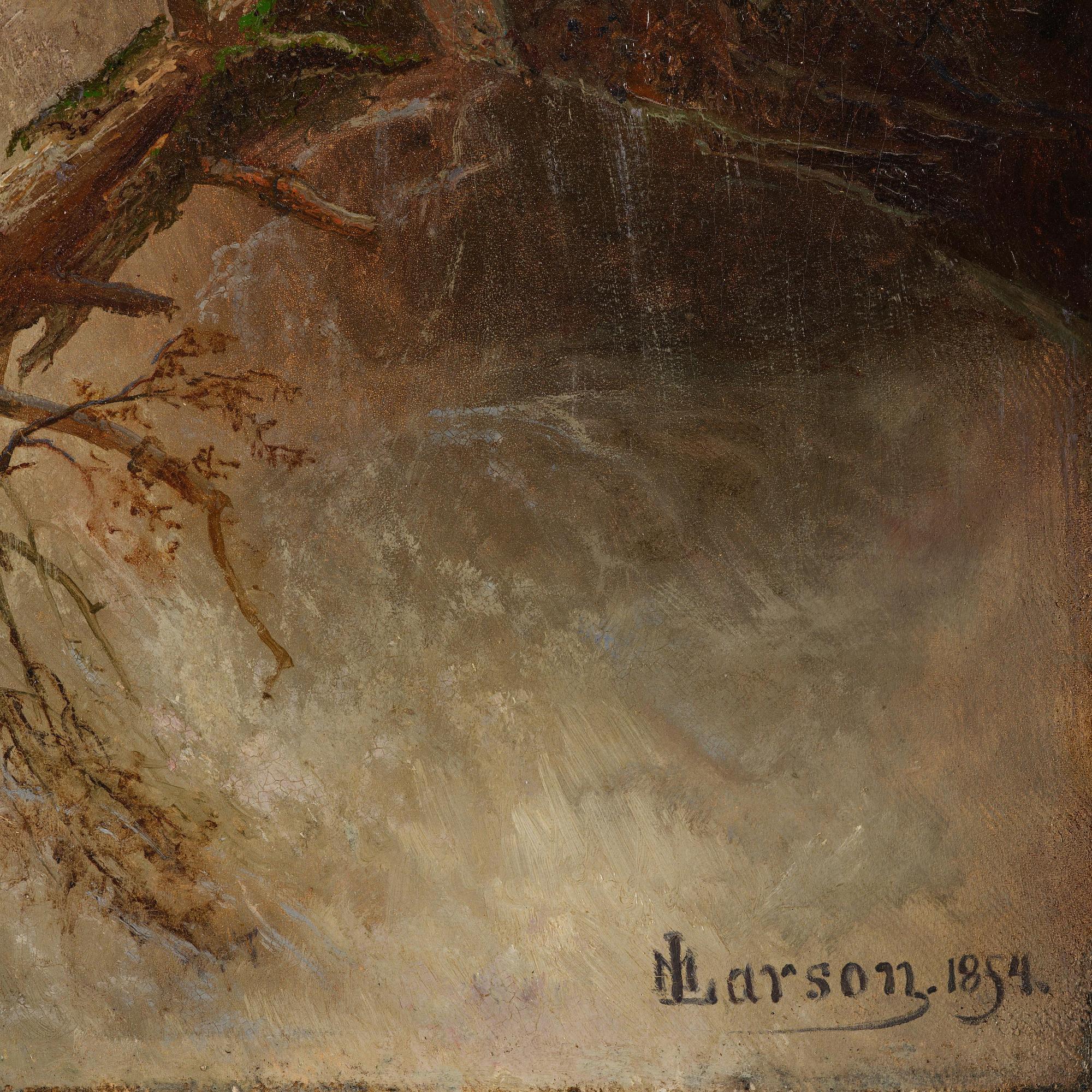 Marcus Larsson, ”Svenskt landskap med vattenfall” (Swedish landscape with waterfall).