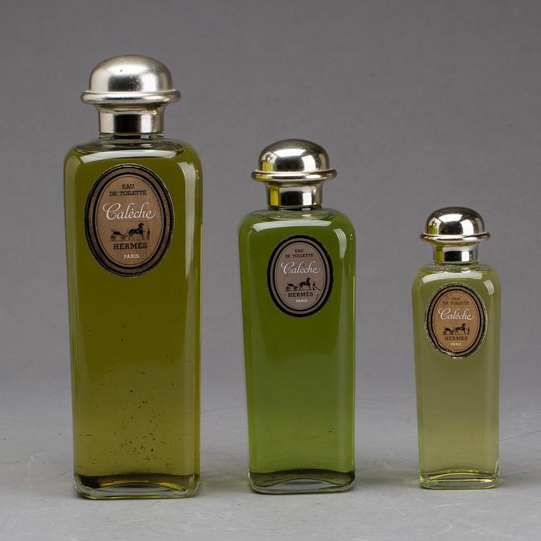 VISNINGSFLASKOR för parfym, glas, 3 st, Hermès, Paris, 1900-talets mitt/andra hälft.