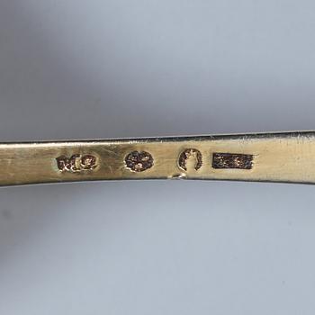 A pair of Swedish 18th century silver mustard-pots and spoons, makers mark of Simson Ryberg, Stockholm 1794.