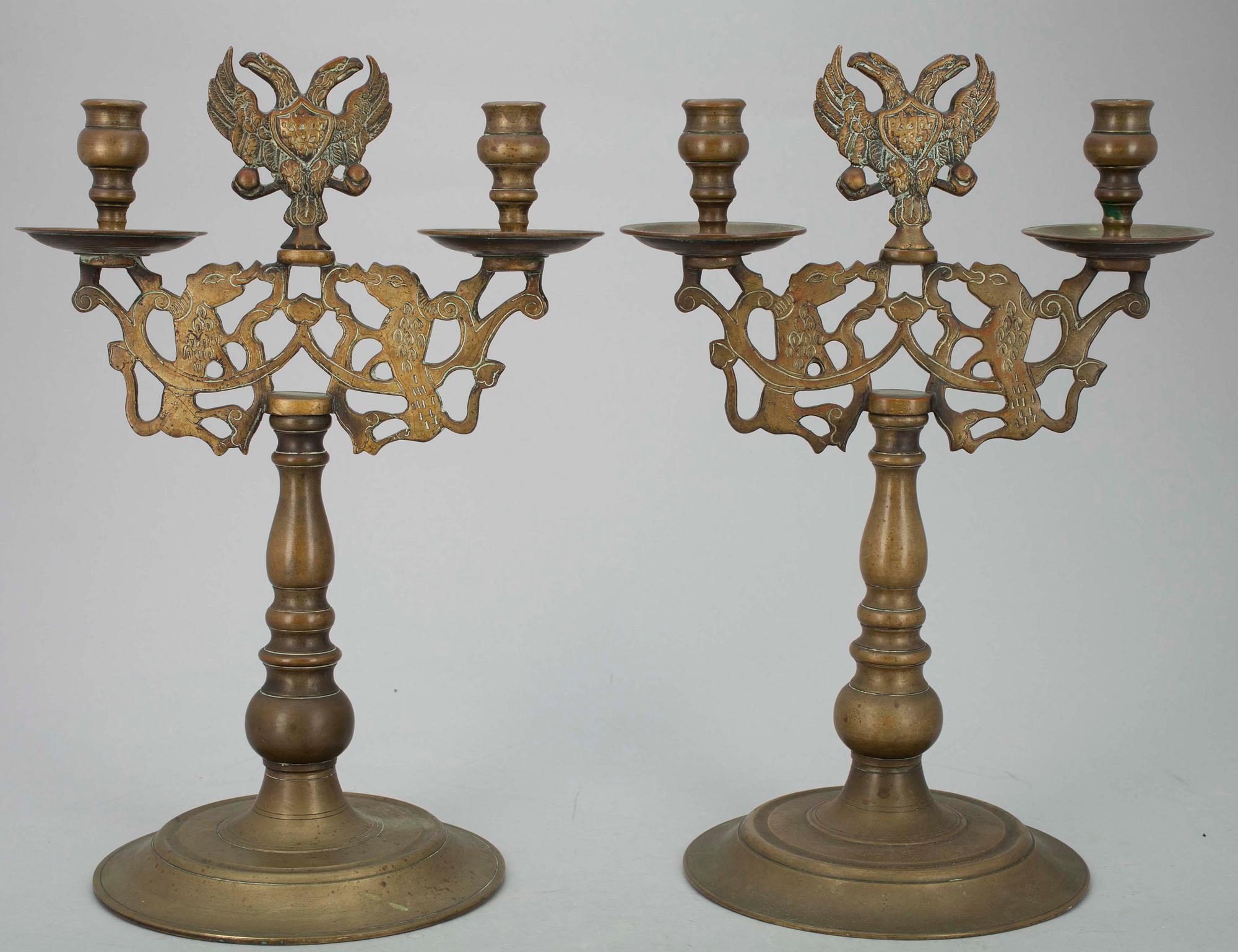 KANDELABRAR ett par, mässing, barockstil, 1800-talets senare hälft.