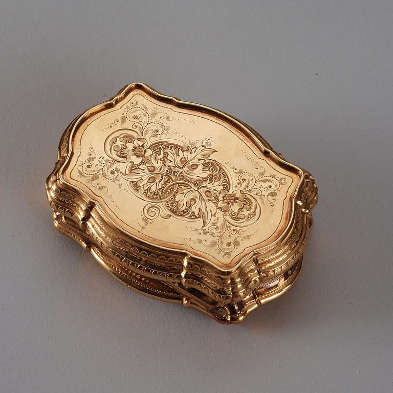 A Swiss mid 19th century gold and enamel snuff-box.
