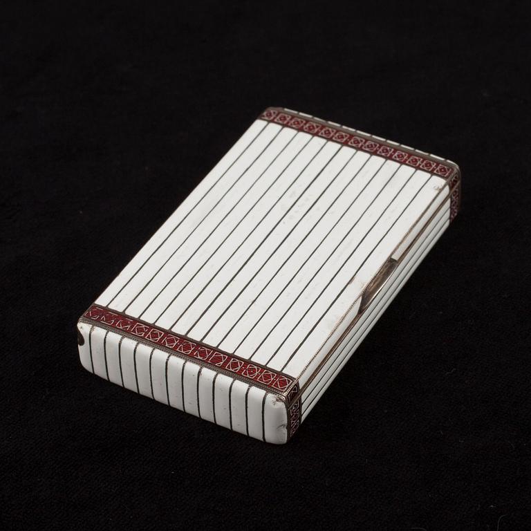 CIGARETTETUI, silver och emalj, Tyskland 1900-talets början.