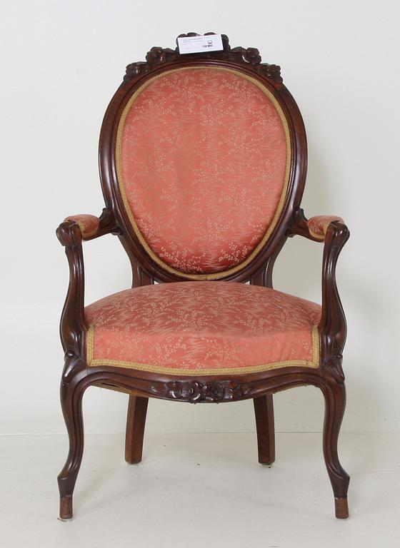 SALONGSMÖBLEMANG, 8 delar, nyrokoko.
1800-talets andra hälft.