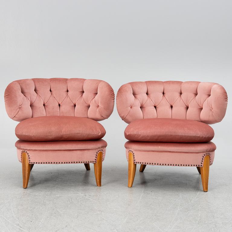Otto Schulz, a pair of lounge chairs, Jio Möbler, Sweden, mid 20th century.