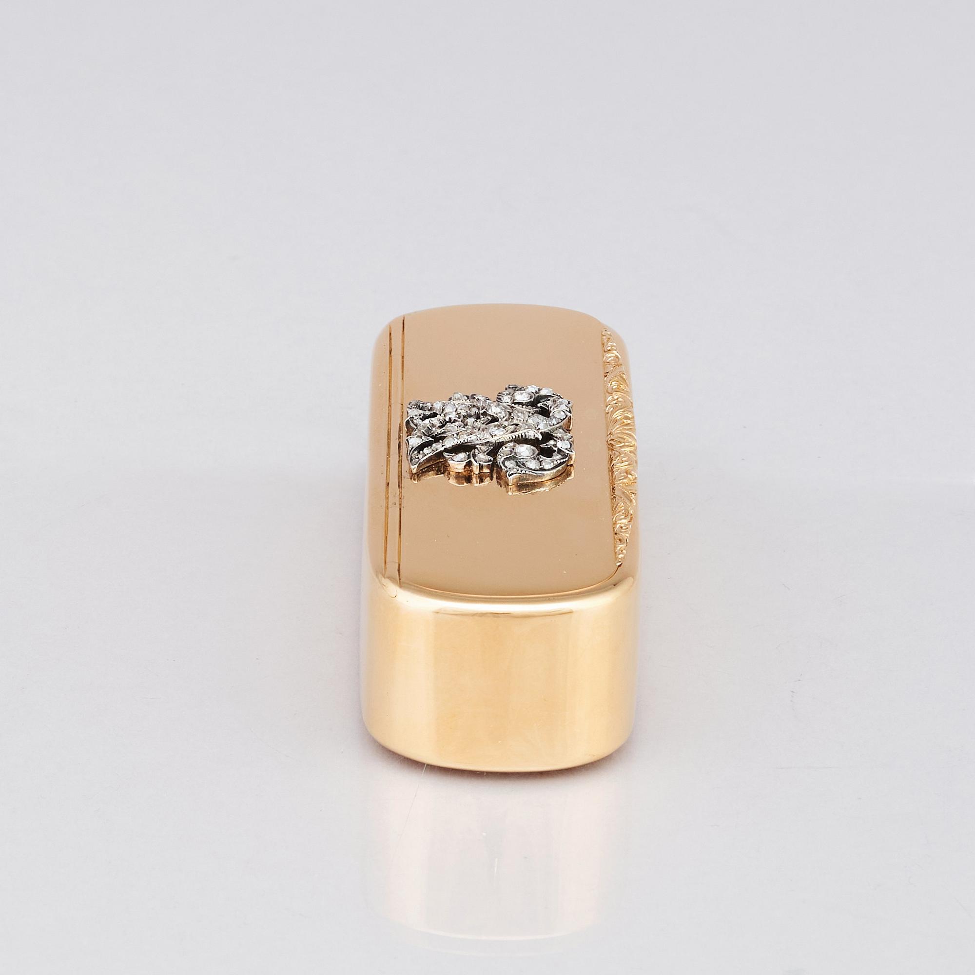 Gustaf Möllenborg, dosa, 18 K guld, rosenslipade diamanter, Stockholm 1877.