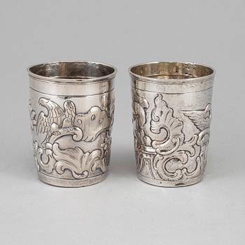 Two Russian 18th century silber beakers, unidentified makers mark, Moscow.