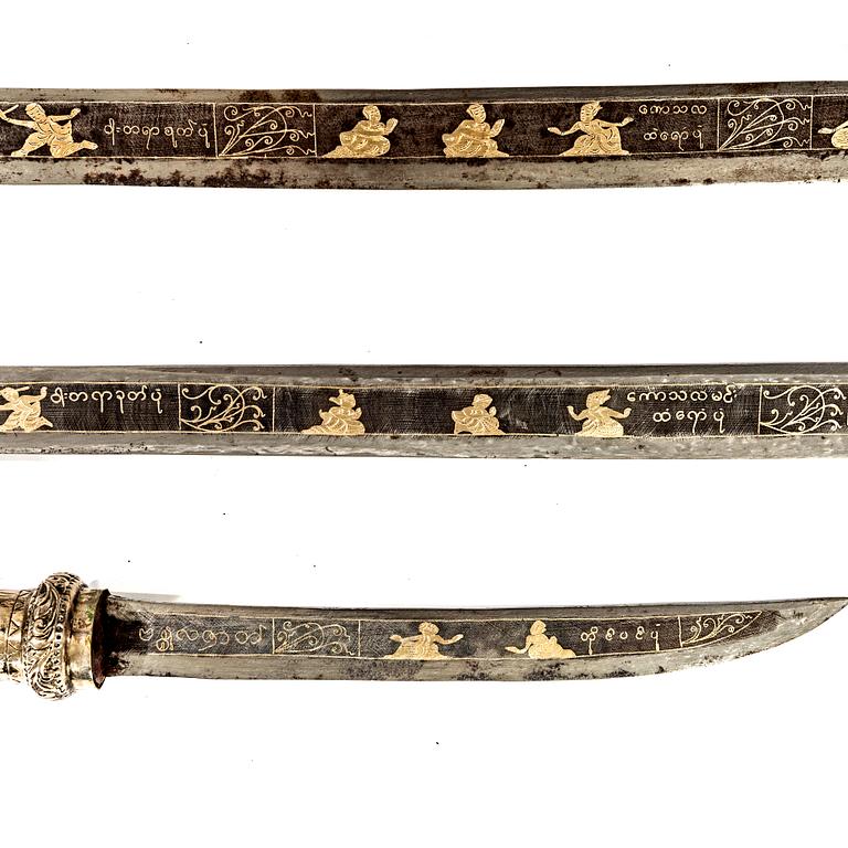 A set of three Burmese 'Dha' swords, late 19th /early 20th Century.