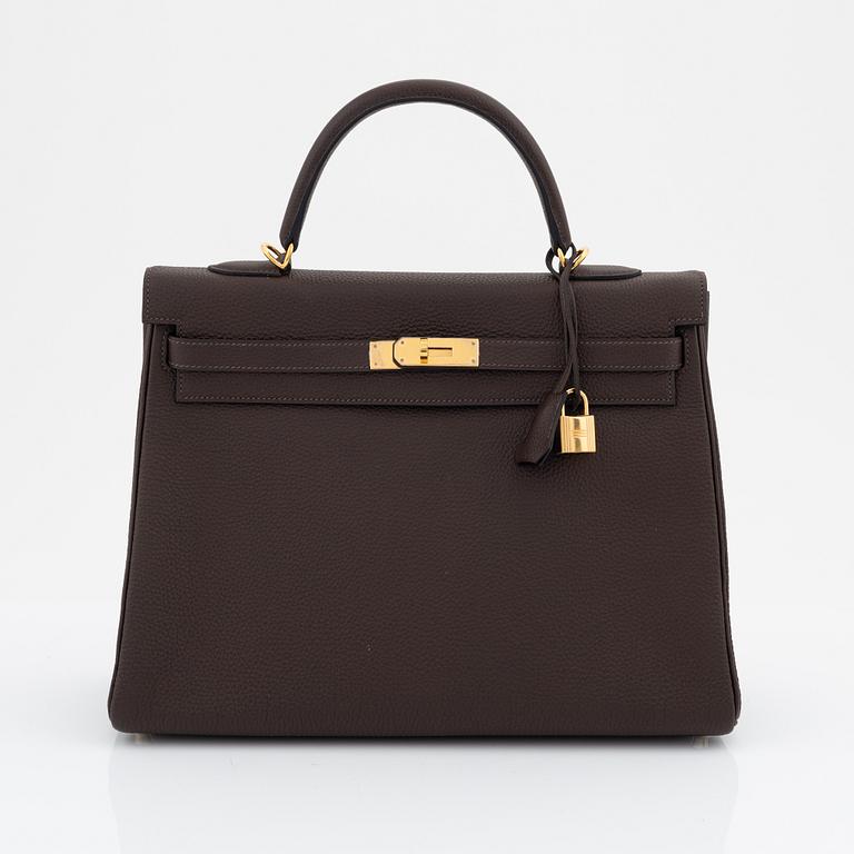 Hermès, a brown clemence leather and gold hardware 'Kelly 35', 2013.