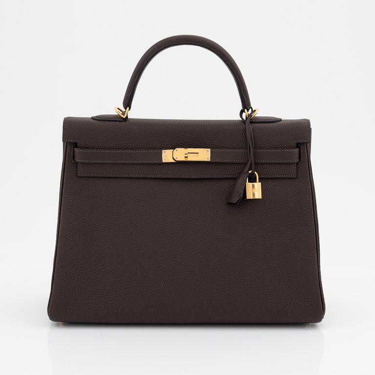 Hermès, a brown clemence leather and gold hardware 'Kelly 35', 2013.