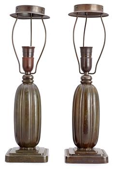 574. Two Just Andersen patinated metal table lamps, Denmark 1920's-30's.