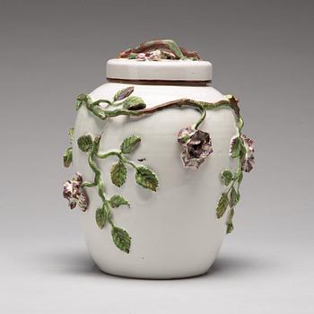 A Swedish faience jar with cover, Marieberg, 18th Century.