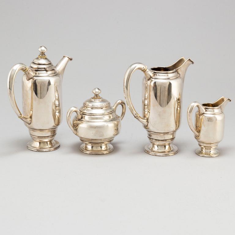 KAFFESERVIS, 5 delar, silver, Österrike/Ungern, omkring 1900.