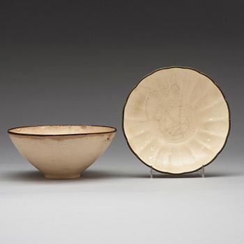 A creamglazed dish and a bowl, Ming dynasty (1368-1643).