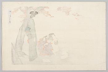 Ikeda Shoen (1884-1917), 'Feeding pigeons'.