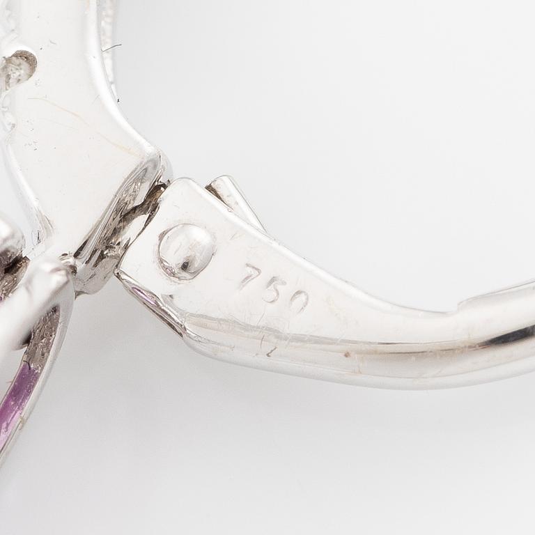 Aquamarine, pink sapphire and brilliant-cut diamond earrings.