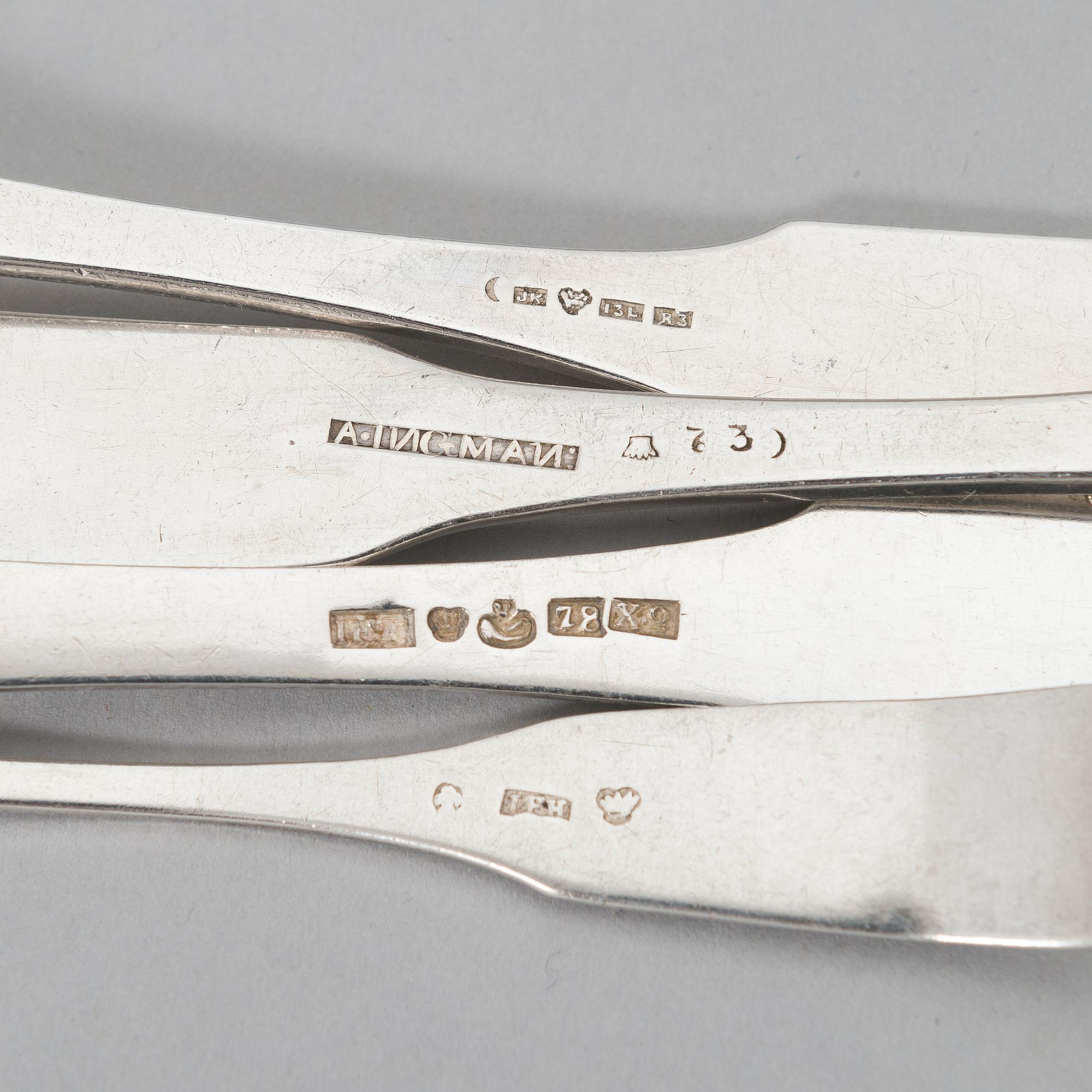 Bestickuppsättning, 47 dlr, silver, Musslan, Finland 1836-1935, mestadels V. Lindman, 1919.