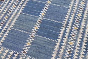 Barbro Nilsson, a carpet, 'Salerno blå', flat weave, c. 245 x 182 cm, signed AB MMF BN.