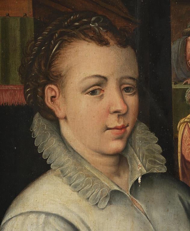 Joachim Beuckelaer, circle of/follower of, Kitchen scene with Jesus in the house of Martha and Mary in the background.