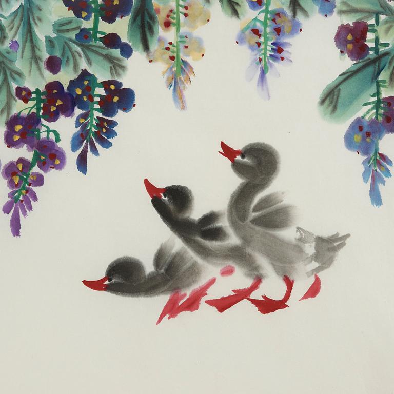 A painting by Deng Baiyuejin (1958-), "Spring garden" (man yuan chun se), signed and dated 2008.