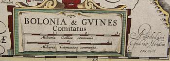 Jodocus Hondius, hand colored engraving, map France Pas-de-Calais, Amsterdam c 1630-50.