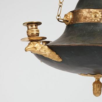 A Swedish Empire 19th century four-light hanging-lamp.