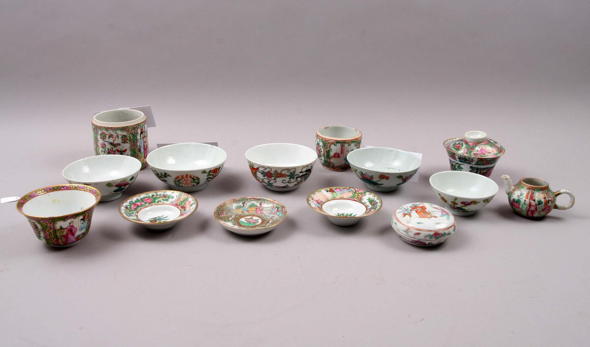 PARTI PORSLIN, 13 delar, Kina, bl a Kanton, 1800-1900-tal.