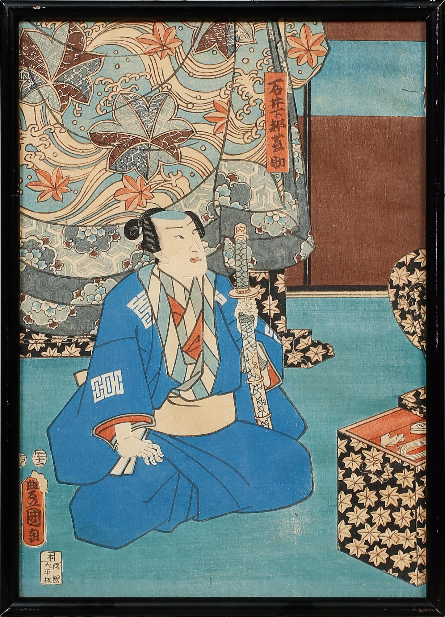 UTAGAWA KUNISADA (TOYOKUNI III), tillskrivna, 3 st, träsnitt, signerad i trycket.