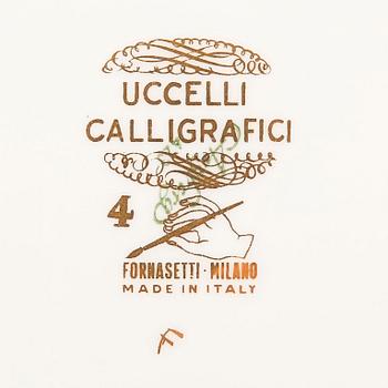 Piero Fornasetti, plates, 7 pcs, "Uccelli Calligrafic", Italy.
