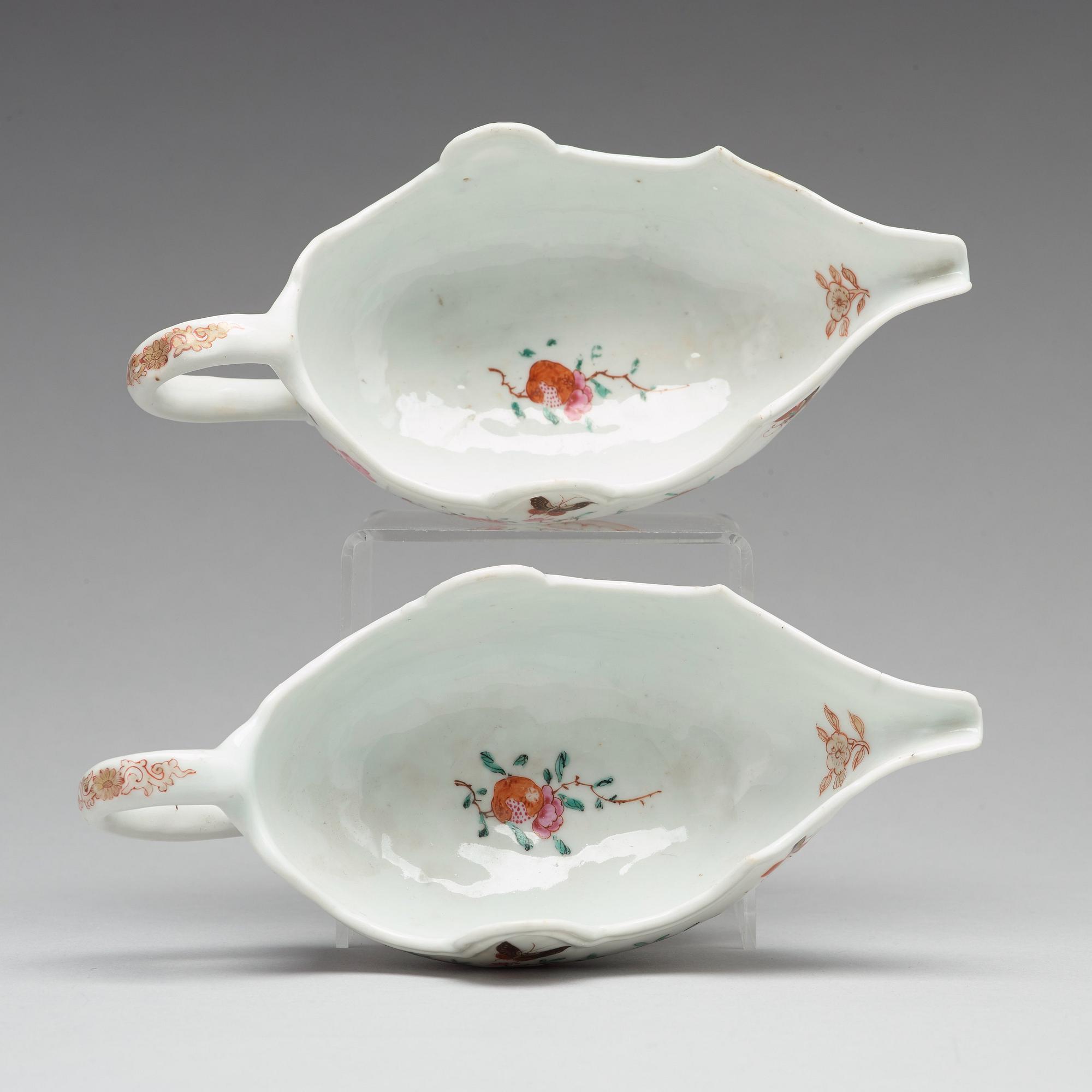 A pair of famille rose sauce boats, Qing dynasty, Qianlong (1736-95).