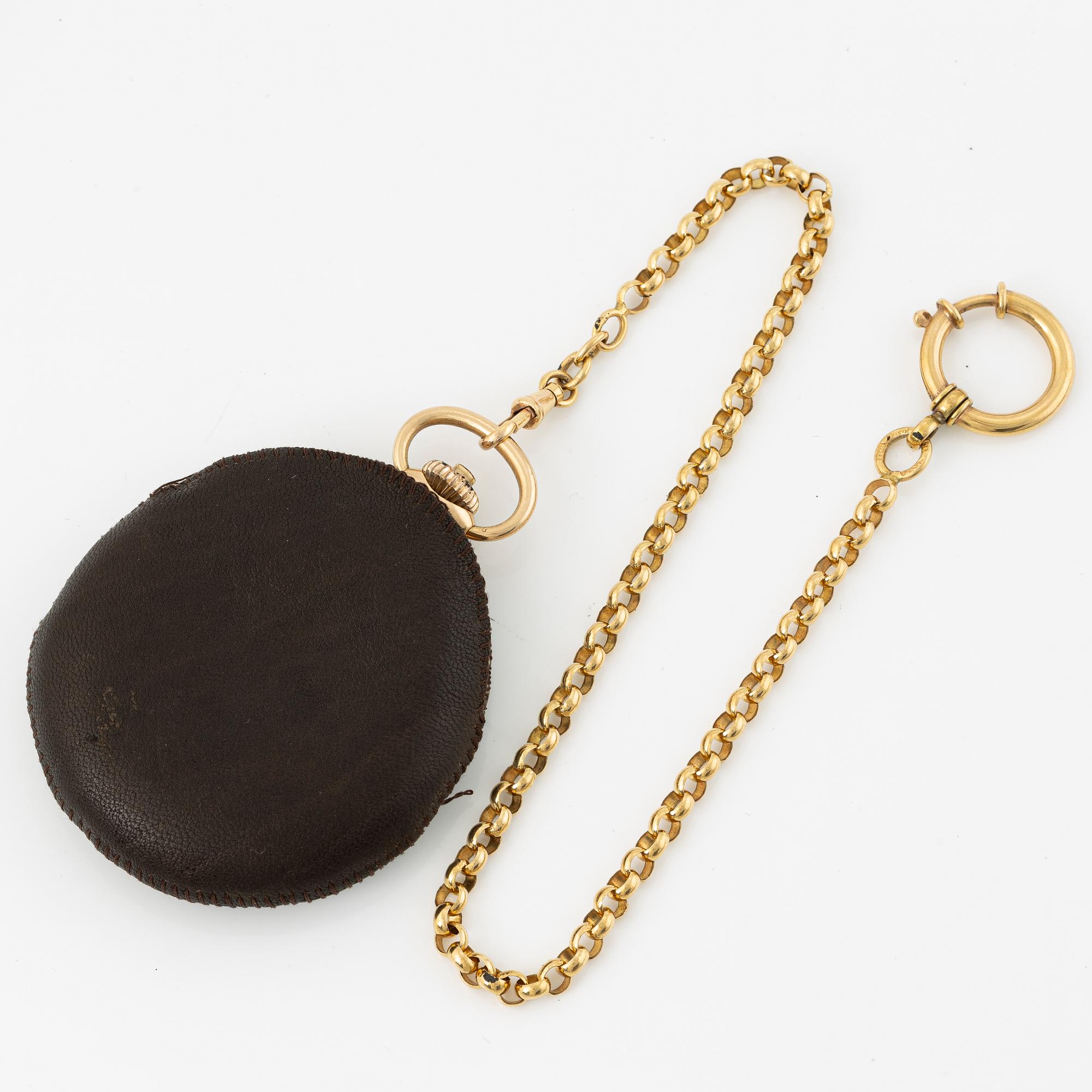 Longines, fickur, 14K guld, savonett, kedja i 18K guld, 51 mm.