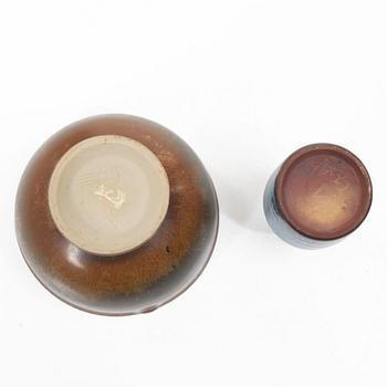Stig Lindberg, a stoneware bowl and three miniatures, Gustavsberg Studio, 1963–81.
