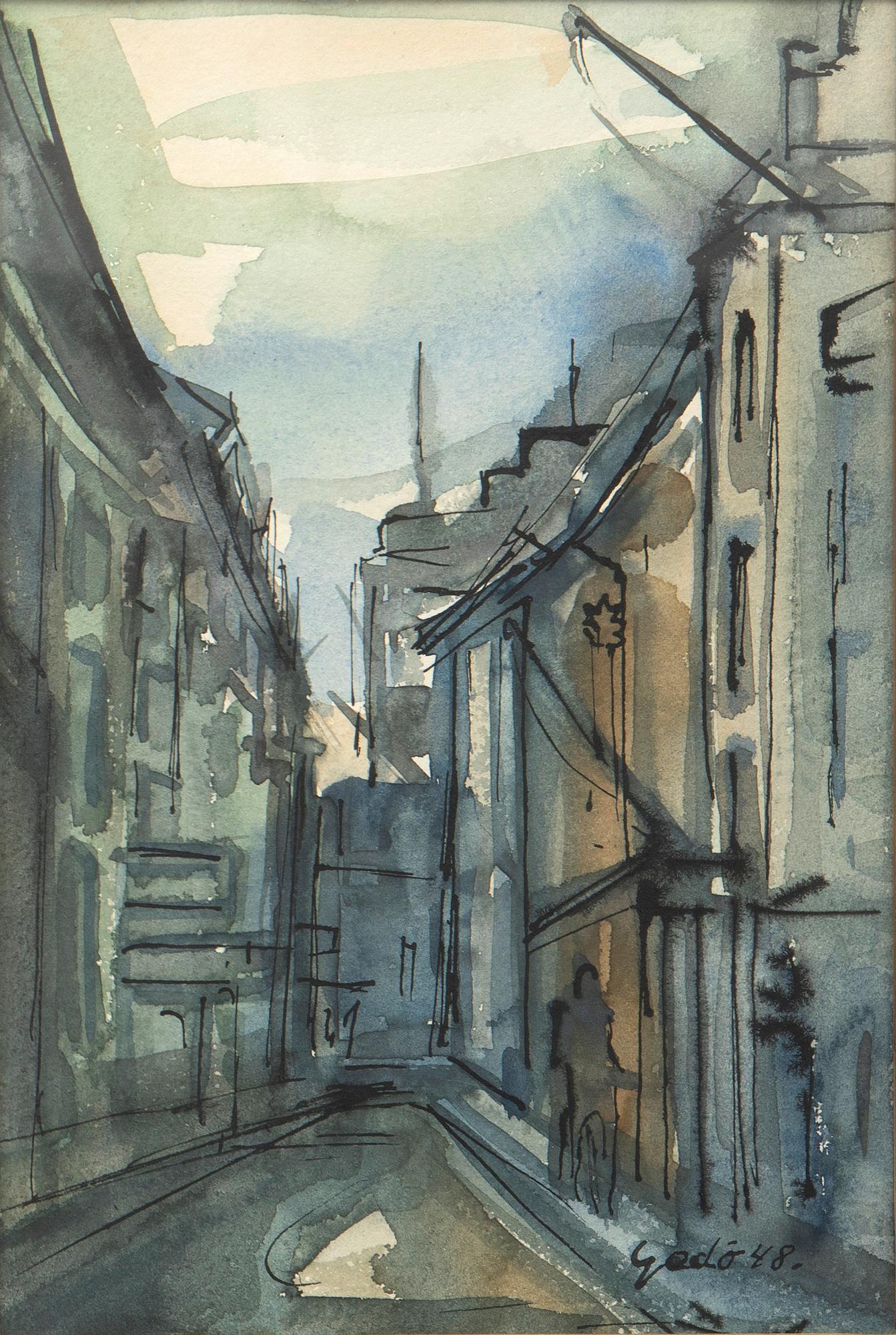Bertil Gadö, Harbour scene and city scene, two pieces.
