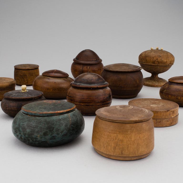 FOURTEN WOODEN BOXES, 18th/19th century.