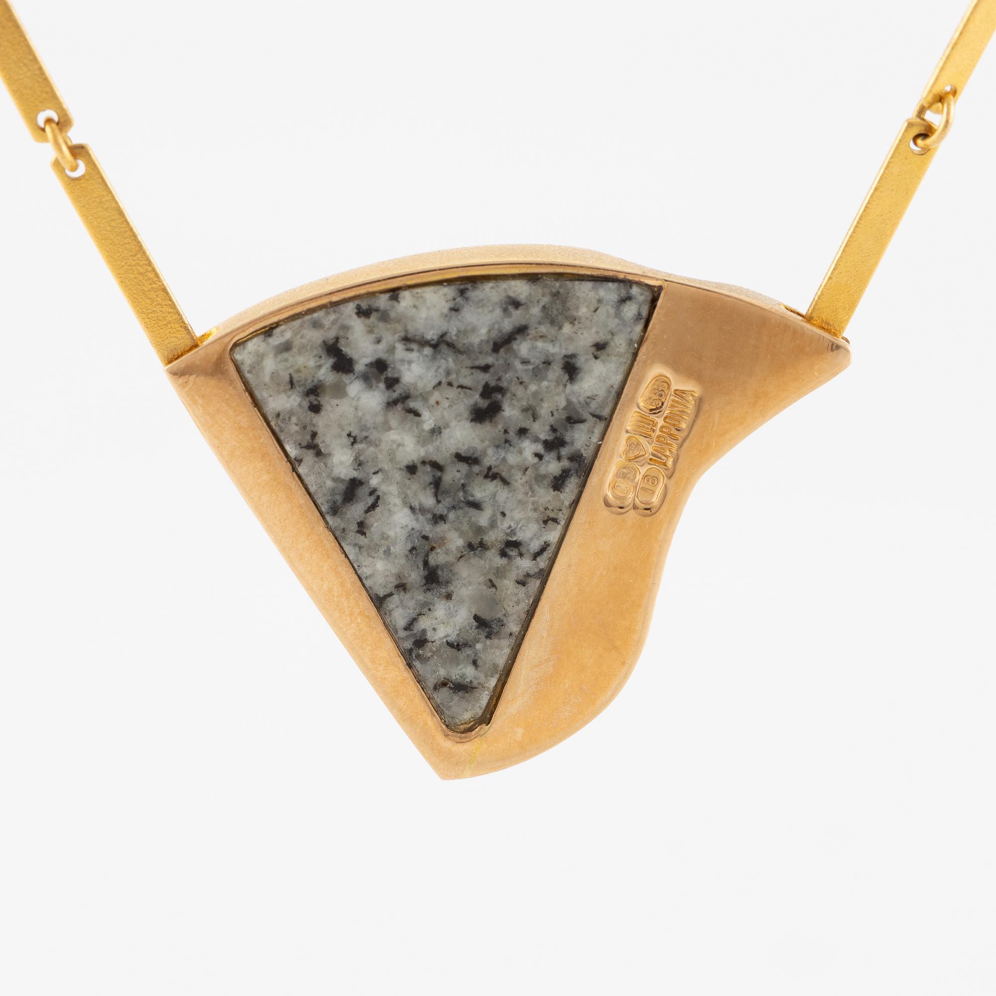 Björn Weckström, necklace 14K gold with stone/rock, for Lapponia Finland 1986.