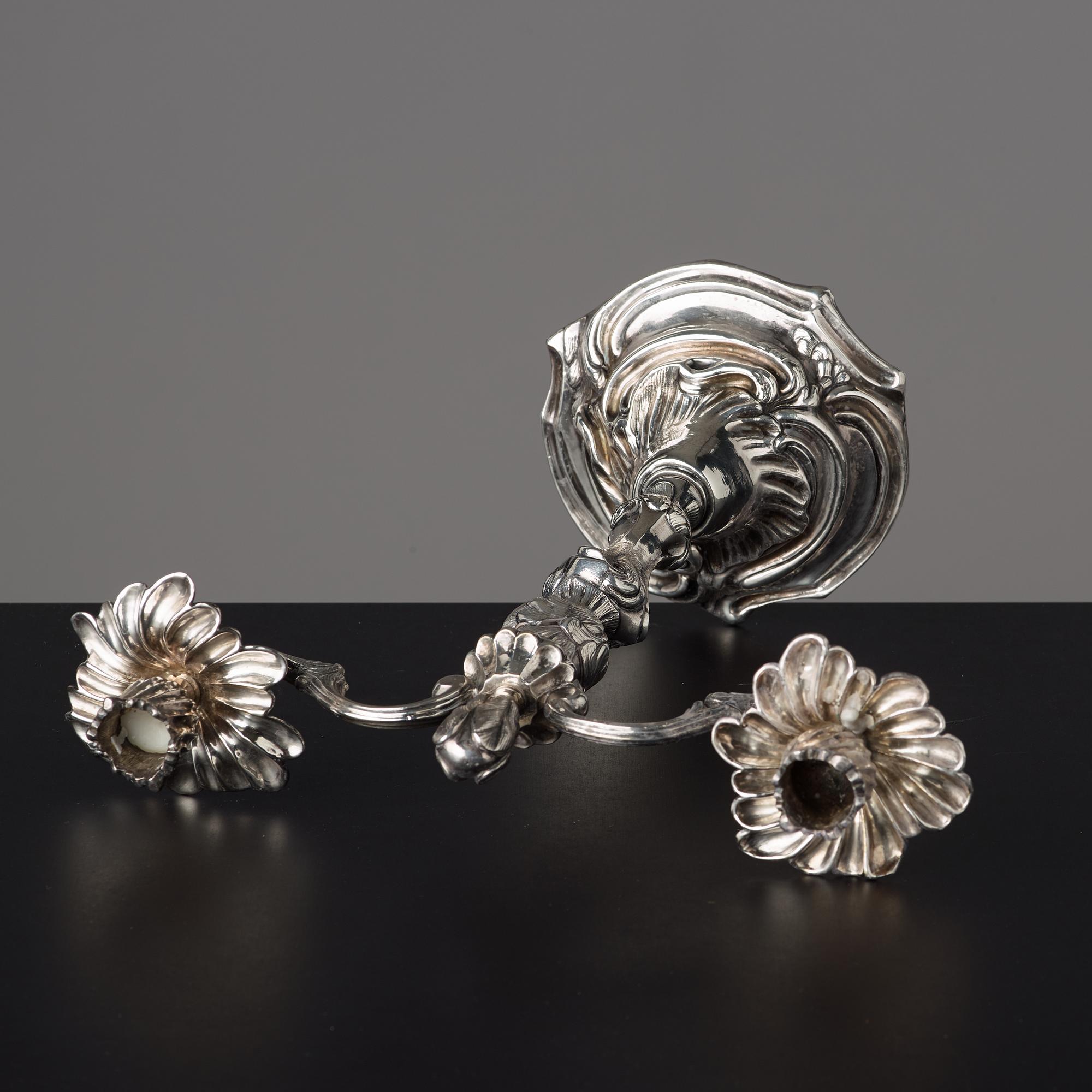 KANDELABRAR, för två ljus, Sverige, 1700-talets andra hälft, rokoko.