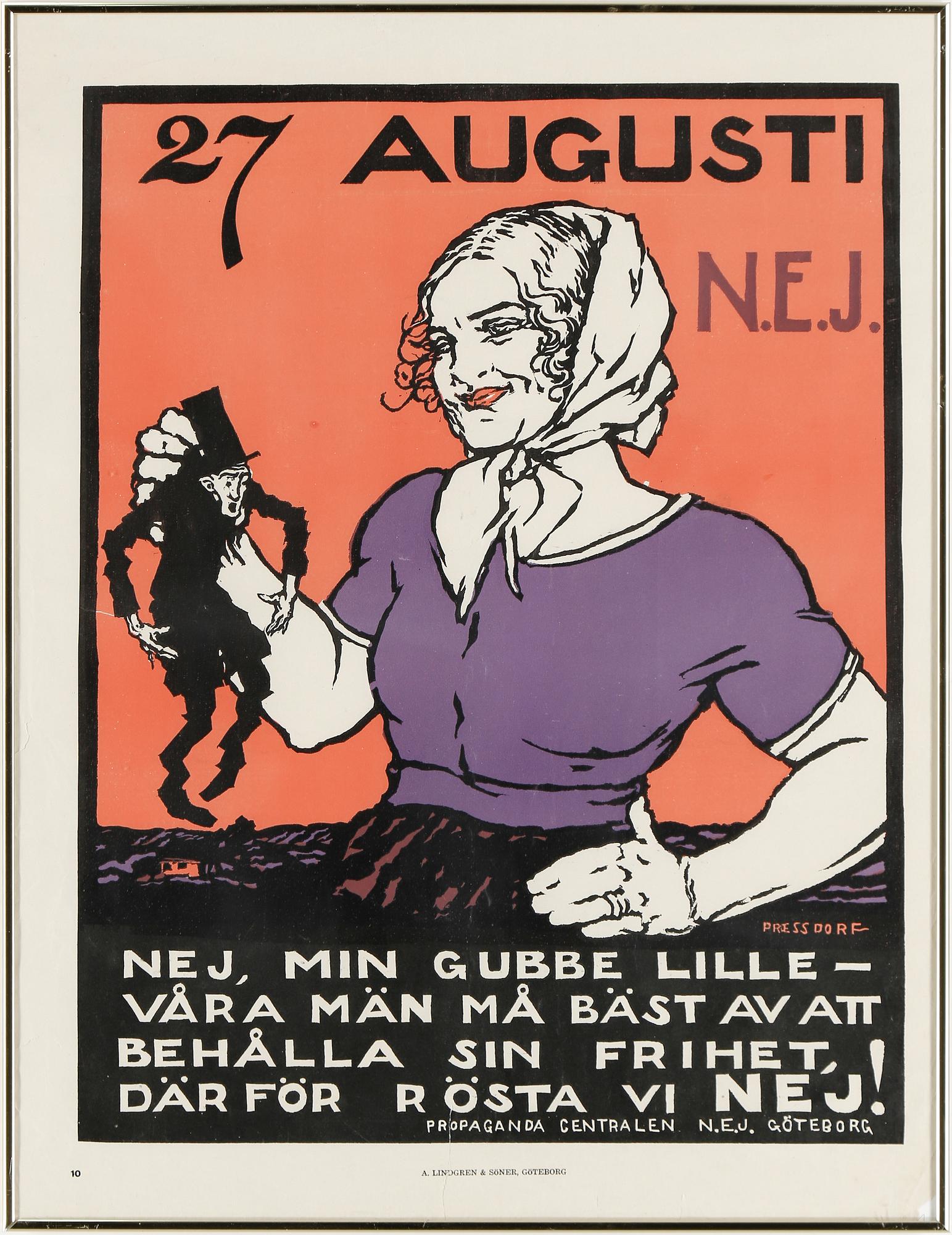 FÖRBUDSAFFISCHER, 5  st, serigrafier, Albert Proessdorf, utgivna av Propagandacentralen N.E.J, Göteborg 1922.