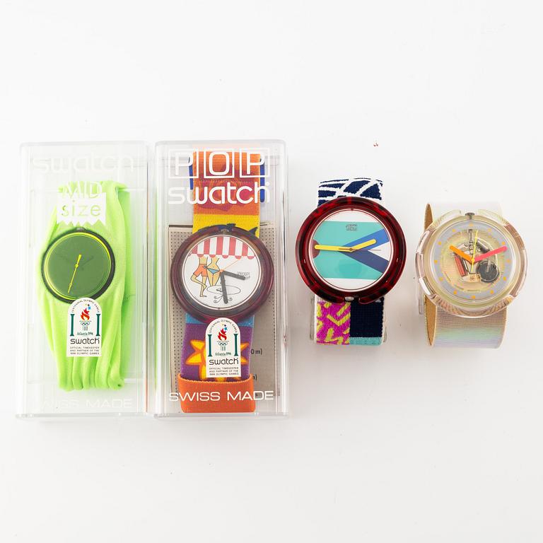 Parti med 21 Swatch-klockor, gummiband och klocklitteratur, "No Reserve".