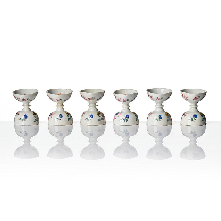 A set of six famille rose egg cups, Qing dynasty, 18th century.