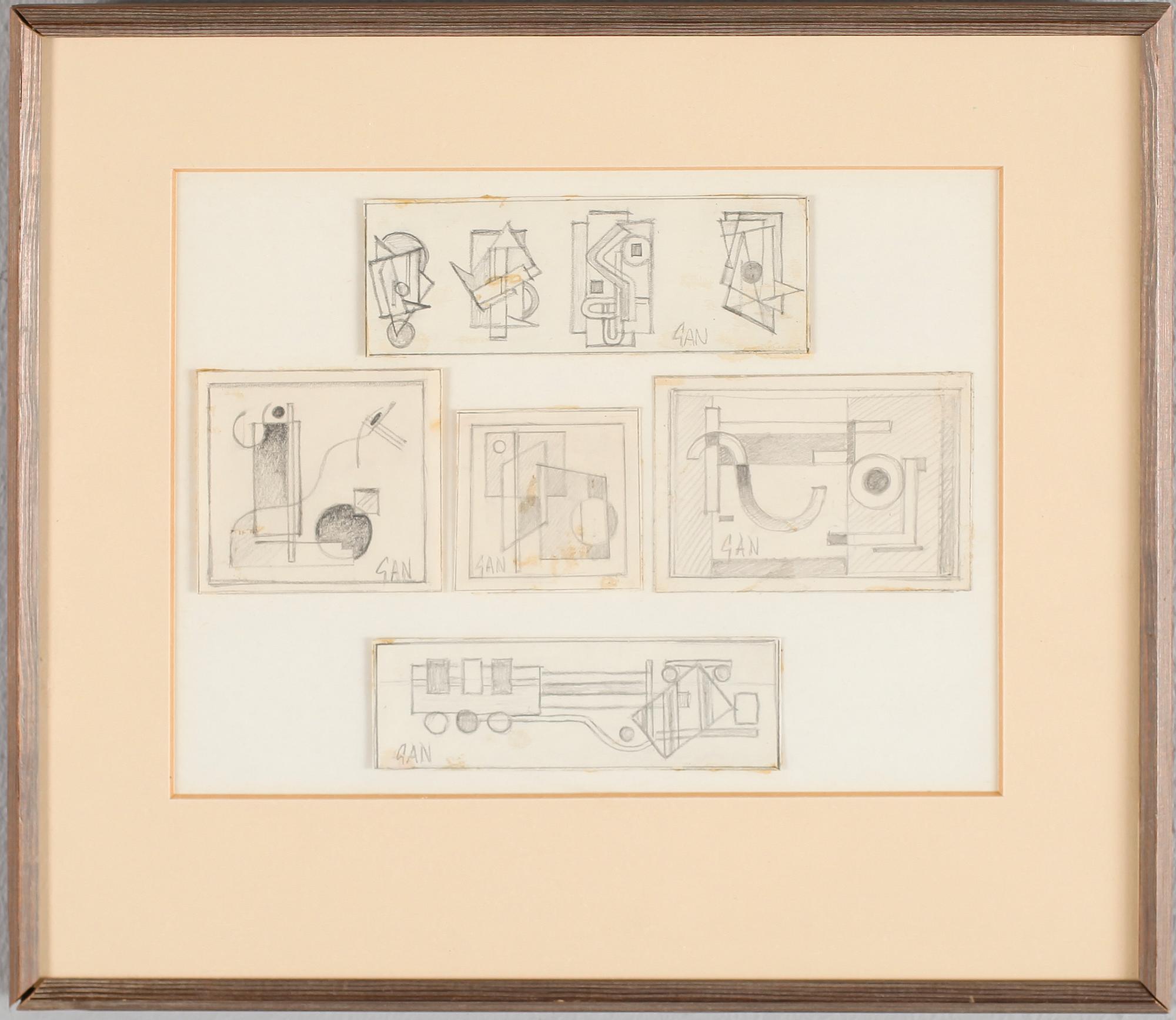 GÖSTA ADRIAN-NILSSON, 5 st i collage, tusch, monogramsignerade.