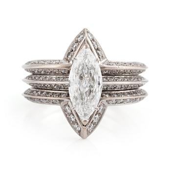 An 18K white gold Chopard ring set with a marquise-shaped diamond 1.00 ct D vvs according to engraving.