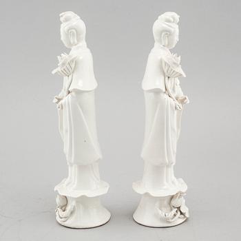 A pair of Chinese blanc de chine figurines, circa 1900.