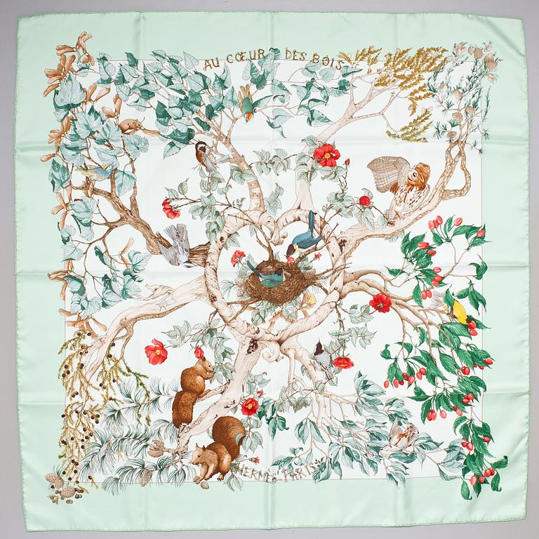 A Hermès silk scarf "Au Coeur des Bois".
