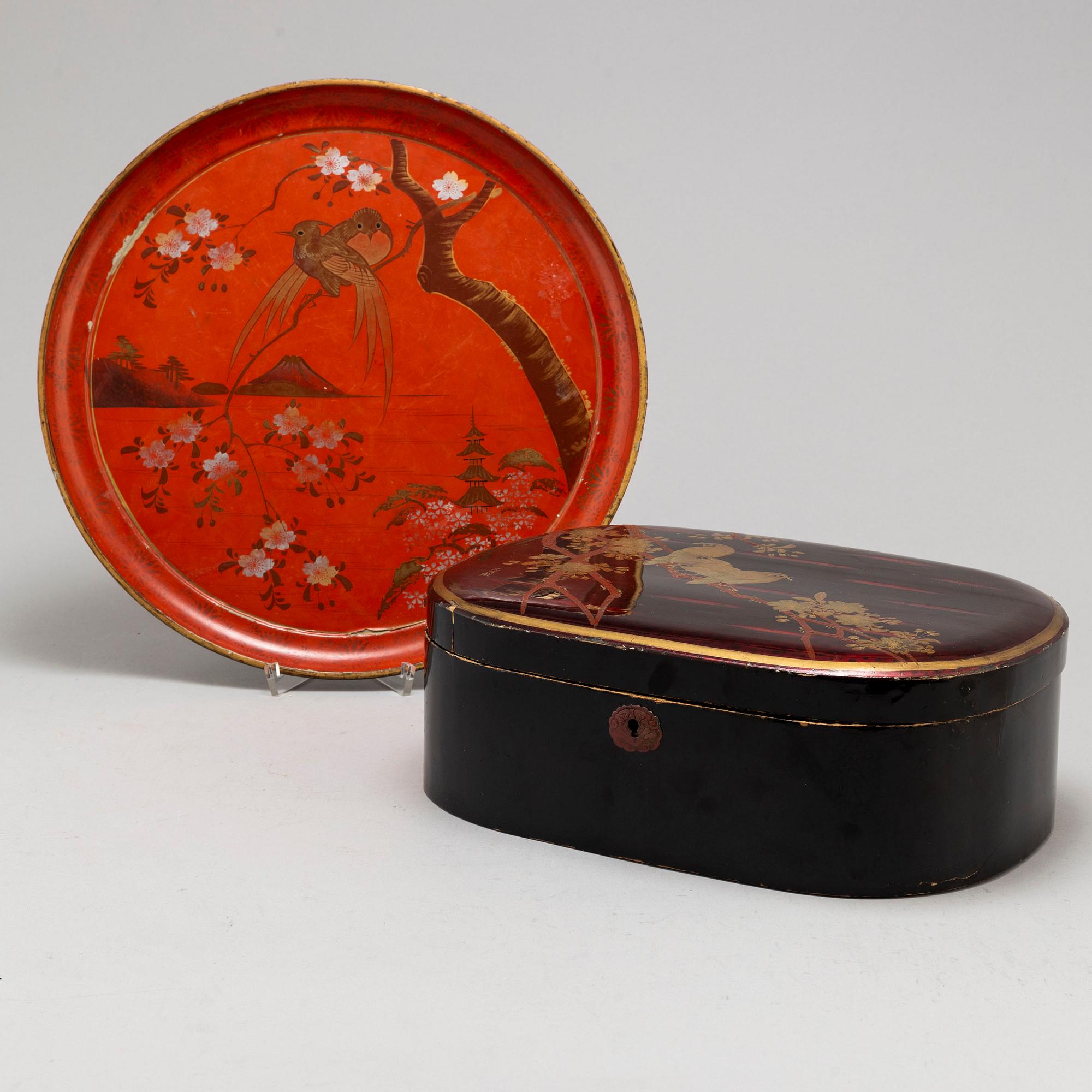 A Japanese tray and lidded box, lacquer, Meiji (1868-1912).