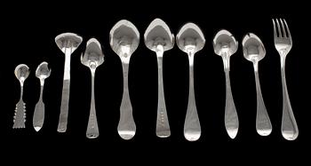 PARTI BESTICK, silver 14 st, bland annat J. Henrik Frodell, Stockholm, 1804. Vikt ca 565g.