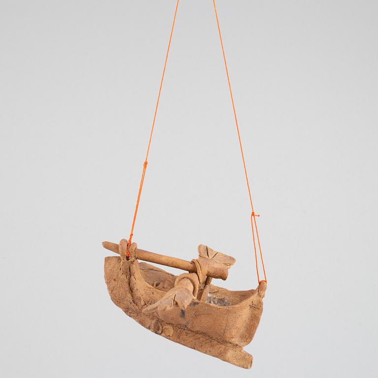 Bertil Vallien, a stoneware sculpture of a boat, executed in his own studio in Åfors, 1960s.