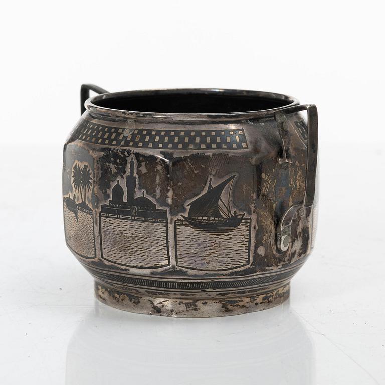 Tray and sugar bowl, silver, Iraq, first half of the 20th century.