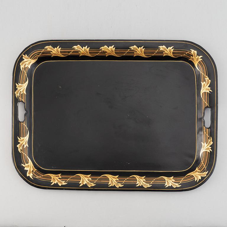 Two painted flower pots and 3 trays, 19th/20th Century.