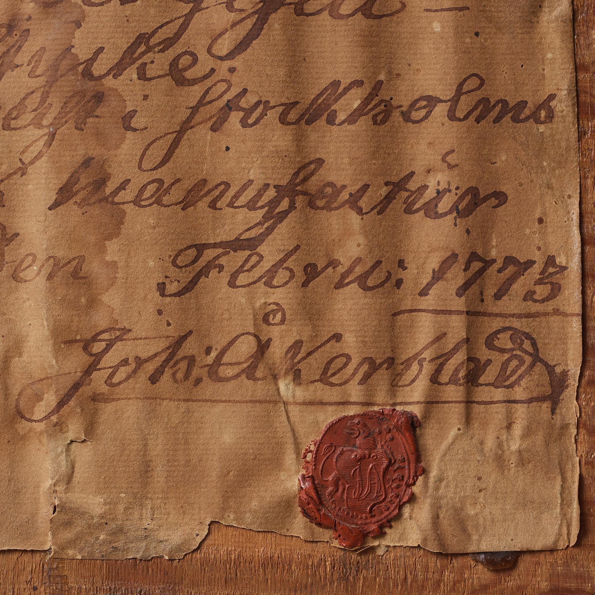 SPEGEL, GESÄLLPROV, av Frantz Strandberg, Stockholm 1773, rokoko/gustaviansk.