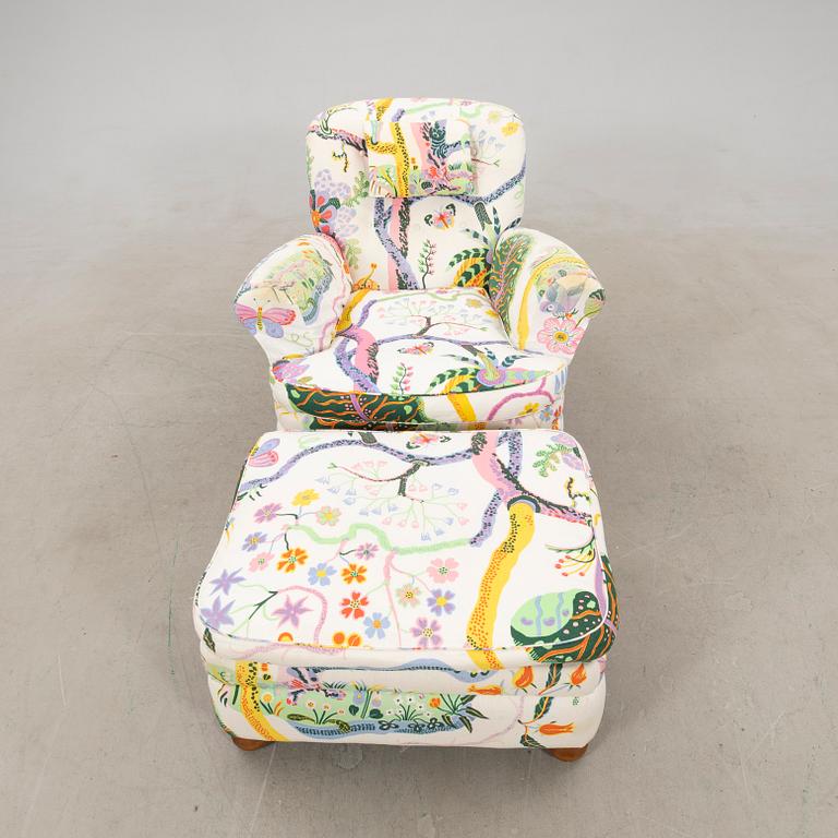 Josef Frank, armchair with footstool model no. 336 for Svenskt Tenn, post-1985.